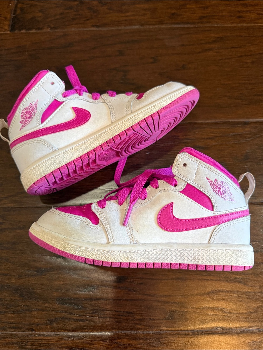 Kids White and Hot Pink High-Top Athletic Sneakers Jordan 12C